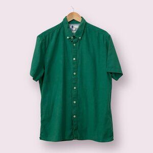 Boden Men's Button Up Shirt Green Linen Blend Short Sleeve Size Large Solid